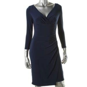 Ralph Lauren Navy Blue Faux-Wrap Jersey Dress